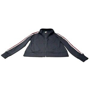 ATHLETIC WORKS Womens Large 12-14 Black Stripes Active Sports Fitness Jacket GUC